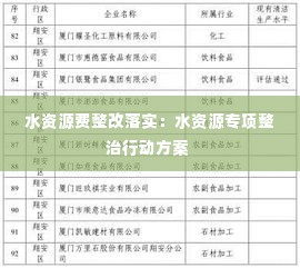 水资源费整改落实：水资源专项整治行动方案 