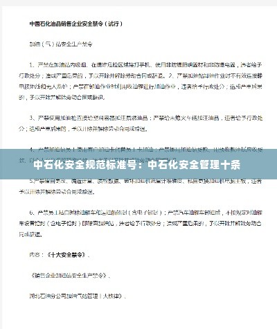 中石化安全规范标准号：中石化安全管理十条 