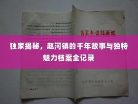 独家揭秘，赵河镇的千年故事与独特魅力档案全记录