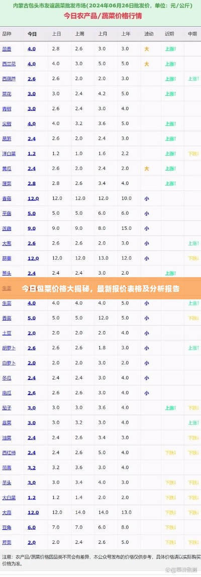 今日包菜价格大揭秘，最新报价表格及分析报告