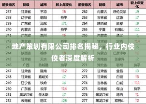地产策划有限公司排名揭秘，行业内佼佼者深度解析
