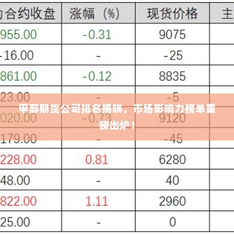 甲醇期货公司排名揭晓，市场影响力榜单重磅出炉！