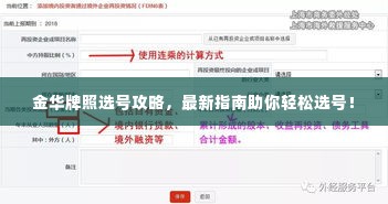 金华牌照选号攻略，最新指南助你轻松选号！