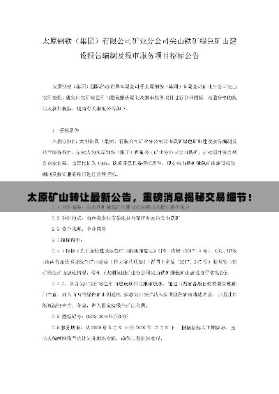 太原矿山转让最新公告，重磅消息揭秘交易细节！
