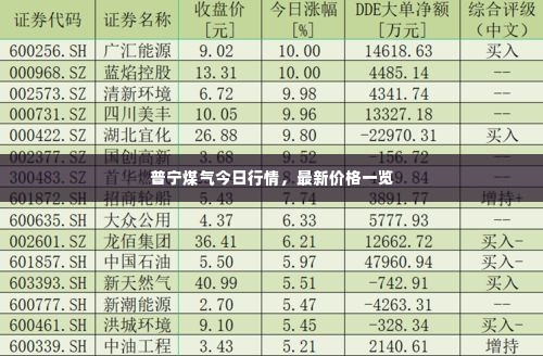 普宁煤气今日行情，最新价格一览